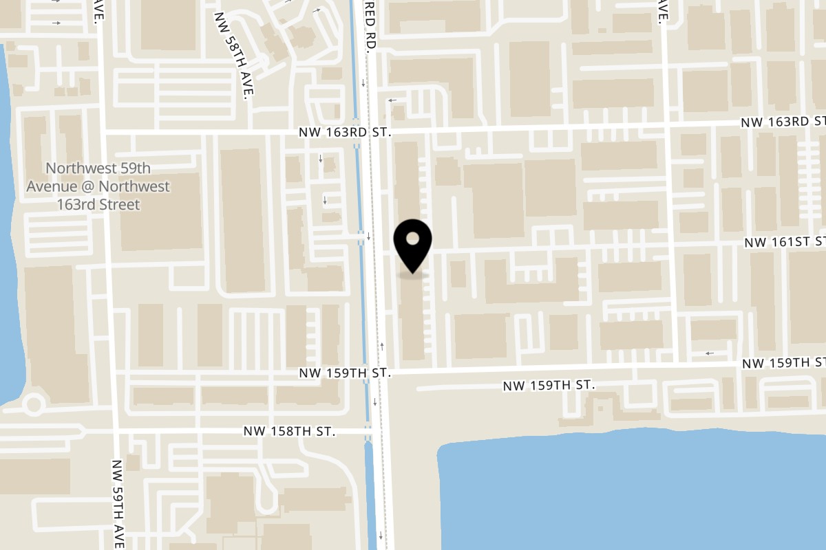 Map showing the location of Bocas Grill Bocas Grill Miami Gardens on 16075 NW 57th Ave in Miami Gardens